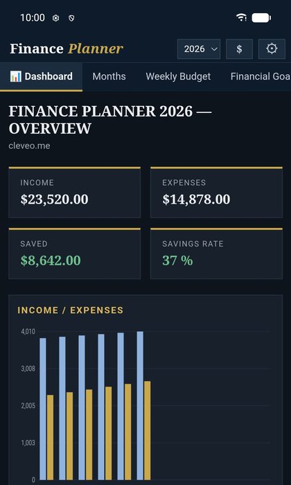 Finance Planner – the browser app – Dark mode