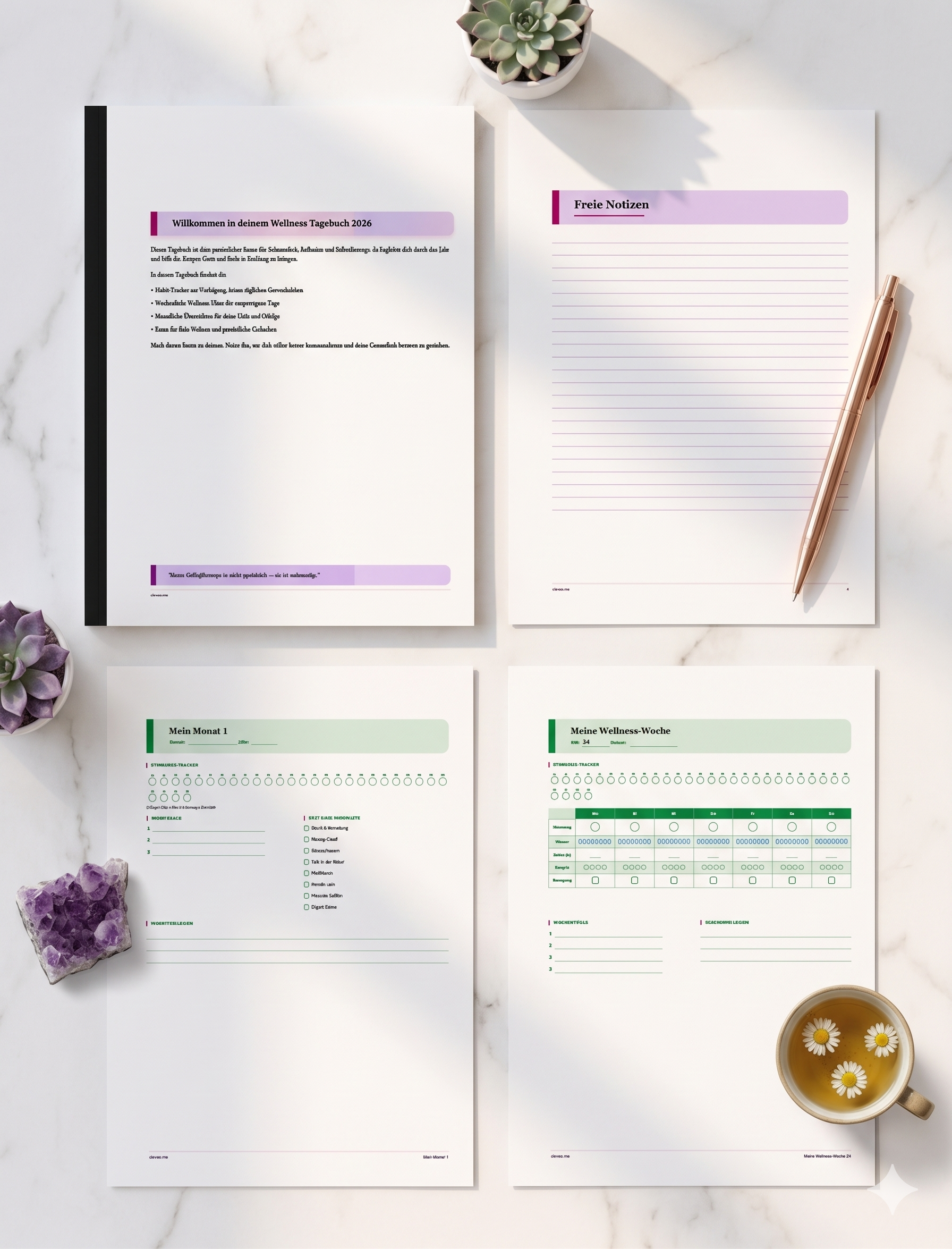 Wellness Tagebuch PDF | Druckbares Journal | Mood Tracker Schlaf Wasser Dankbarkeit | A4 Sofort-Download