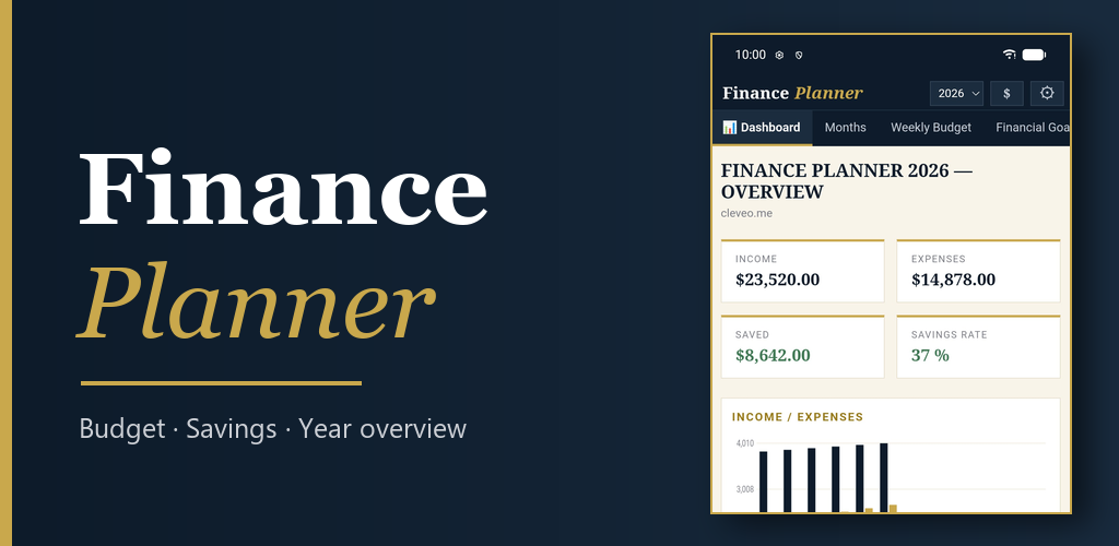 Finance Planner in your browser: budget tracker, savings goals and yearly plan at a glance